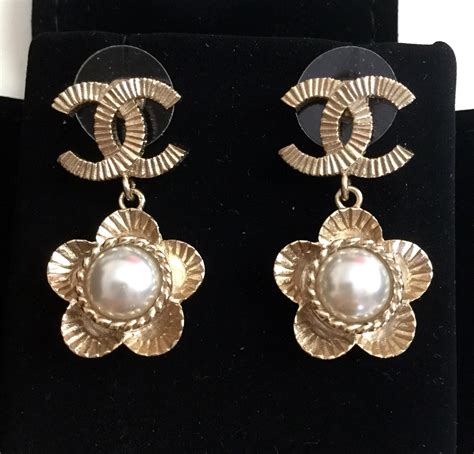 chanel drop earrings cc|vintage Chanel pearl drop earrings.